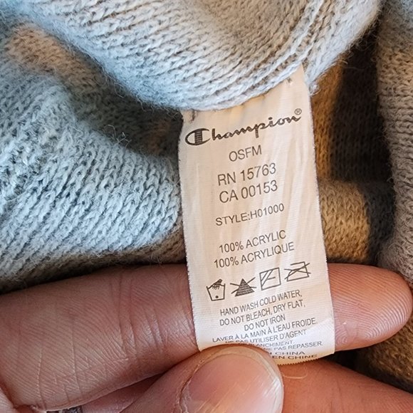 Champion Beanie (One Size but fits tight on larger heads) Grey with Blue - Picture 2 of 2